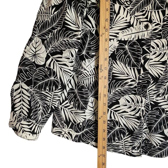 Calvin Klein Linen Tunic Shirt M Floral Black White Button Up Vacation Coastal - Picture 4 of 9